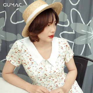 Đầm hoa lá cổ trắng GUMAC DA9116_KEM