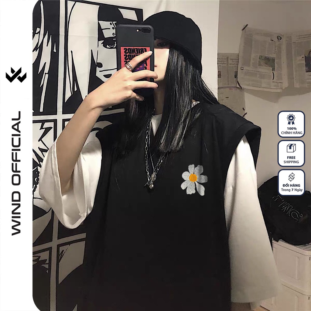 Áo gile unisex WIND form rộng Thêu Hoa Cúc ,áo kiểu nam nữ oversize ulzzang | BigBuy360 - bigbuy360.vn