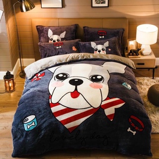 Bộ Drap Giường Vải Nhung Nỉ Bull Dog M6*2M-M8*2M((1 chăn phao, 1 ga, 2 vỏ gối đầu, 1 vỏ gối ôm)