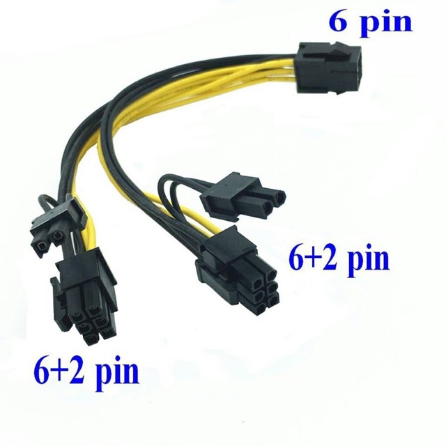 Cáp chia nguồn VGA 6pin ra 2x8Pin (6+2) cấp nguồn cho card VGA