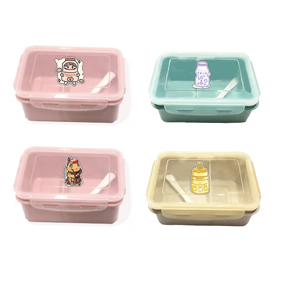 Hộp cơm vuông bò sữa HCV1 quả bơ shiba roro jump trà sữa trứng lười yakult hoa cúc GD hộp đựng thực phẩm PP