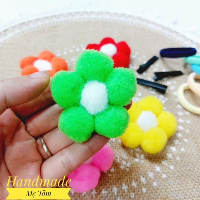 1 chiếc kẹp tóc, dây buộc tóc handmade hình hoa từ quả bông cho bé gái,Mẹ Tôm