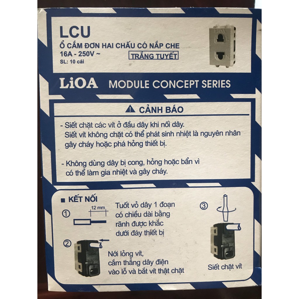 LiOA - Ổ cắm đơn 2 chấu có nắp che 16A - 250V