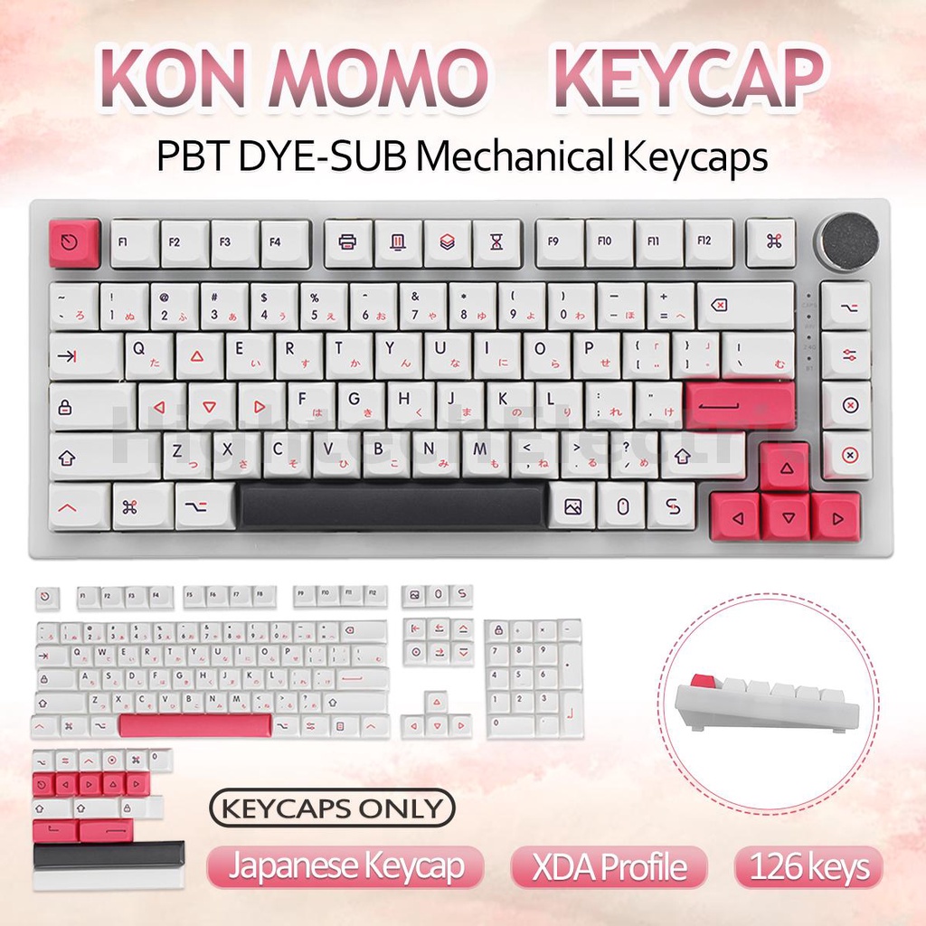 Bộ Nút Bấm Bàn Phím Cơ KON MOMO 126 Phím PBT Phong Cách Nhật Bản Tiện Dụng DIY