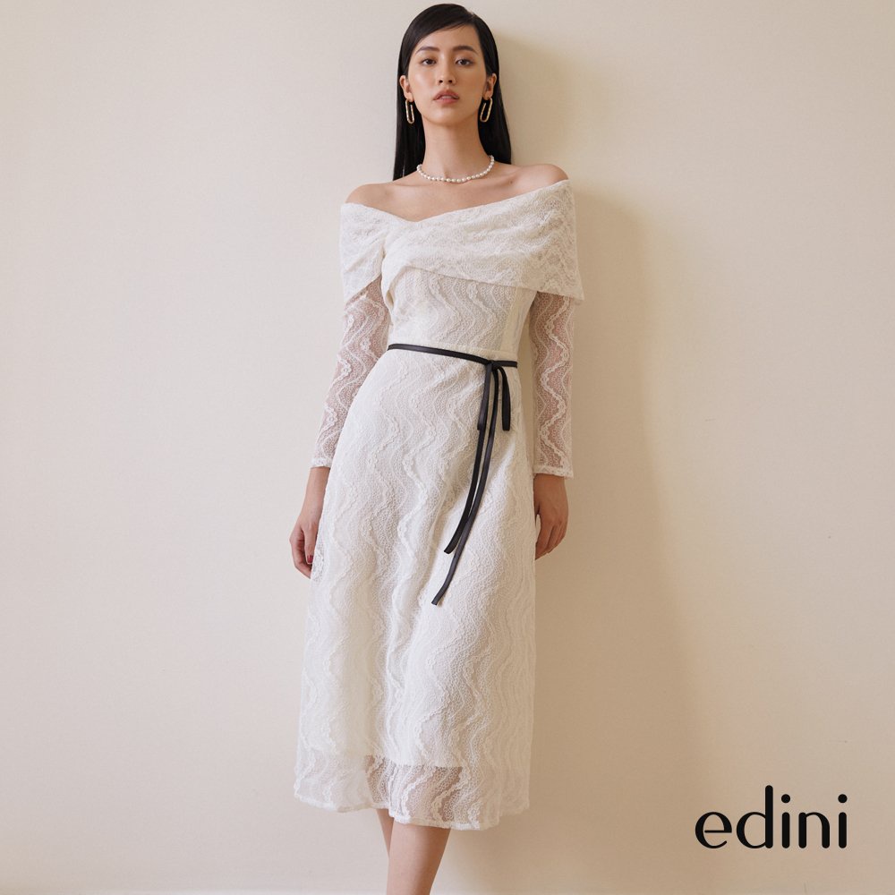 Đầm ren tay dài bẹt vai cổ cách điệu EDINI - D1471