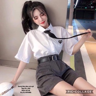 Áo sơmi tim đen tay lỡ kèm cà vạt (SL/C)