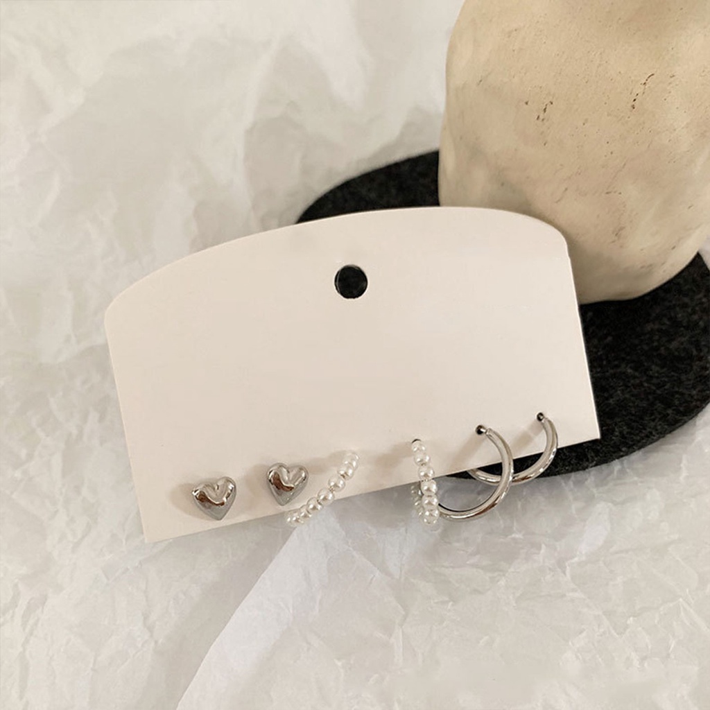 Set 6 Khuyên Tai Hình Chữ C/Trái Tim Đính Hạt Ngọc Trai Đơn Giản Cá Tính Phong Cách Hàn Quốc