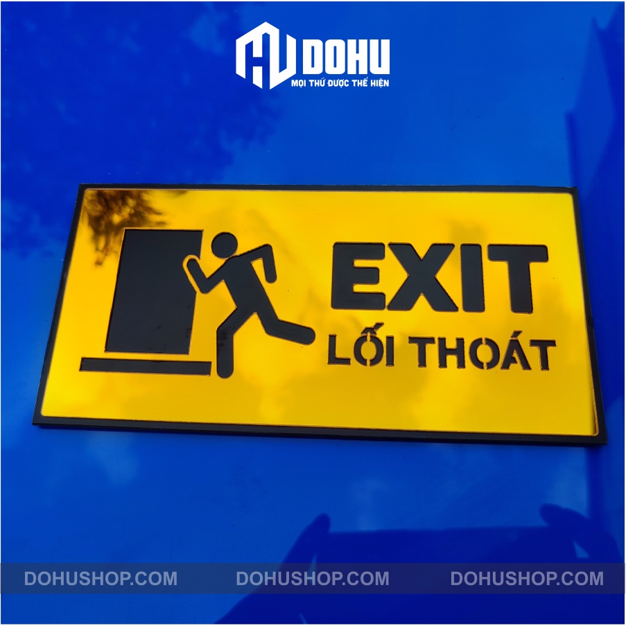 Biển Exit, Lối Thoát Gương Vàng - Sang Trọng, Hiện Đại - Có Sẵn Bằng Keo 2 Mặt Phía Sau Dán Tường - DH132