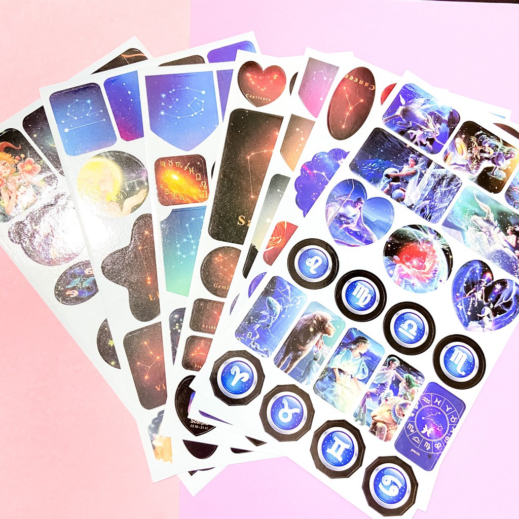 ( 12 tấm ) Ảnh dán sticker in hình 12 CUNG HOÀNG ĐẠO galaxy anime chibi trang trí xinh xắn