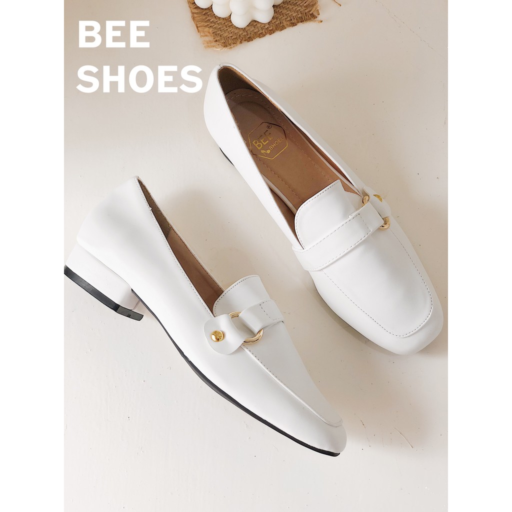 BEESHOES - GIÀY MOKA NỮ MŨI VUÔNG ĐẾ CAO 2 CM - GIÀY BÚP BÊ NỮ CHẤT DA MỀM SIÊU ÊM SẮN MÀU ĐEN-BE - TRẮNG 201047