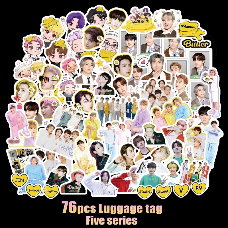 Bộ 76 miếng dán trang trí điện thoại/vali/sổ tay hình nhóm nhạc BTS thời trang