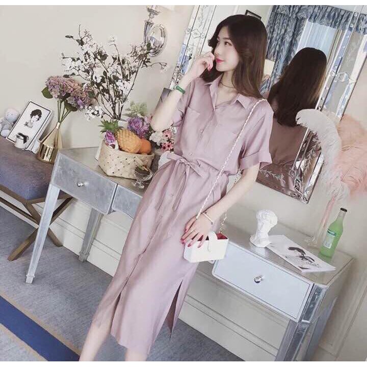 [ẢNH THẬT CUỐI] DM048 - Đầm Maxi Sơ Mi Hồng | BigBuy360 - bigbuy360.vn