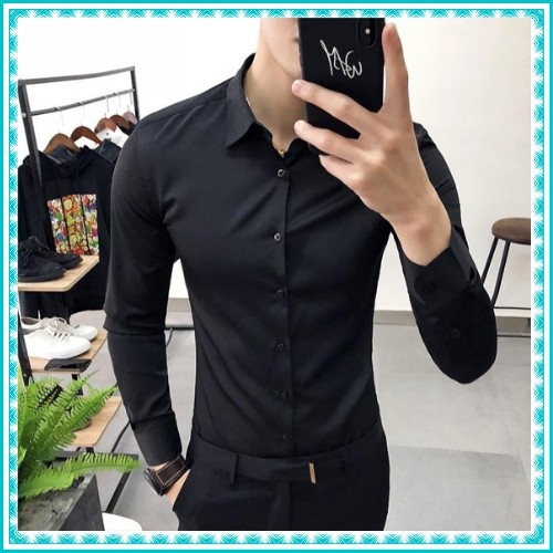 Áo Sơ Mi Nam Dài Tay Dáng Ôm Không Nhăn Không Xù Phong Cách Hàn Quốc, Vải Lụa Thấm Hút mồ Hôi | BigBuy360 - bigbuy360.vn