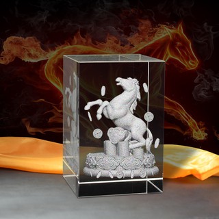 Tượng 3D Con Ngựa (Ngọ) - Trang Trí Xe Ô tô/ Bàn Làm Việc - Bằng Pha Lê