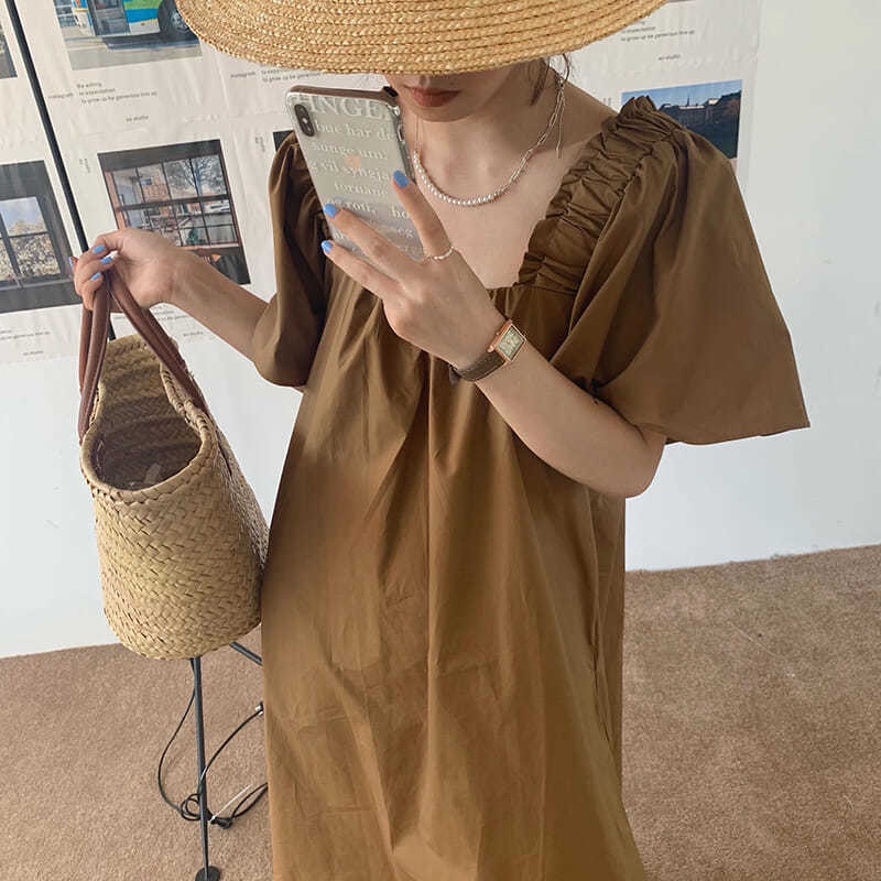 Đầm Dài Qua Gối Cổ Vuông Dáng Rộng Thời Trang Cho Nữ