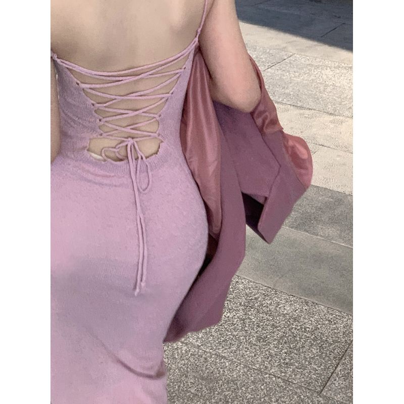 Đầm Hai Dây Dệt Kim Ôm Dáng Phong Cách Mùa Hè Gợi Cảm Kiểu Mới