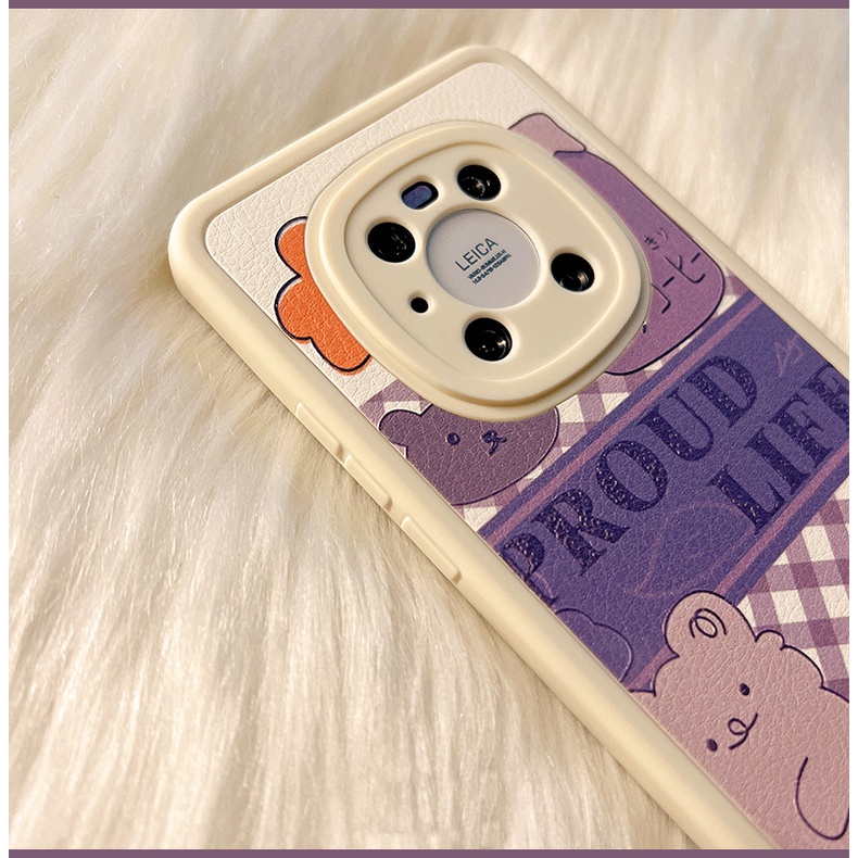 OPPO Reno 7 Z 6 5 Pro 4G 5G A53 A33 A15 A15S A52 A72 A92 A7 A5S A12 A11K A9 A5 2020 F11 Reno7 Reno6 Reno5 Cartoon Lattice Bear High Quality Lambskin Fine Hole Lens Protection Soft Phone Case Cover KQ 21