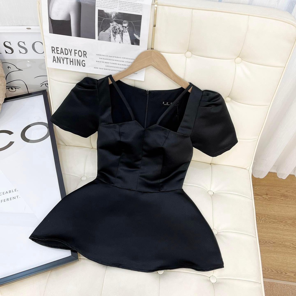 Áo peplum phối dây taynhi1 bo eo dáng xòe mặc công sở hay đi phố