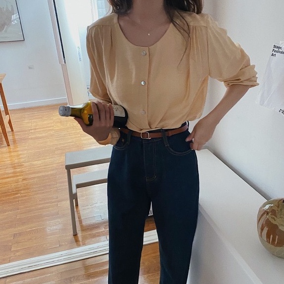 SUXI Áo Sơ Mi Tay Dài Cổ Tròn Màu Sắc Đơn Giản Dễ Phối Đồ Cho Nữ