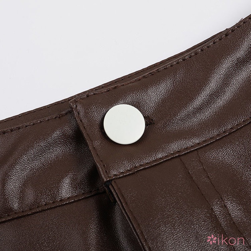 Chân Váy Da PU Lưng Cao Thiết Kế Dây Rút Nữ Tính