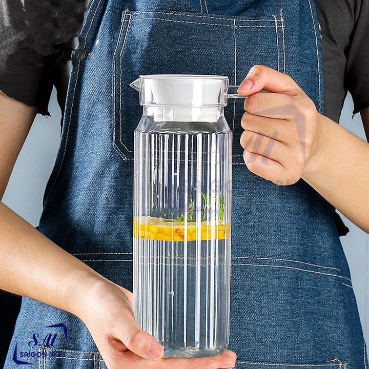 Bình thủy tinh miệng rót sọc 1 Lít - Sọc DELI EH1004-2, bình rót nước chất lượng