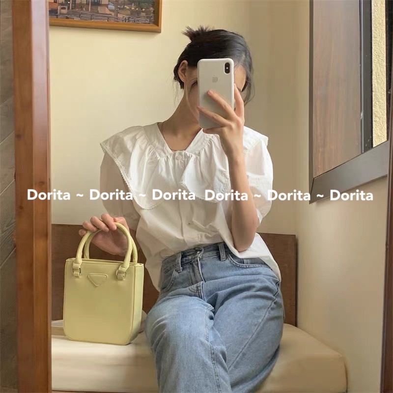 Áo sơ mi voan tơ 2 lớp cổ bèo, Áo sơ mi voan tay bồng cúc ngọc - Dorita Boutique | BigBuy360 - bigbuy360.vn