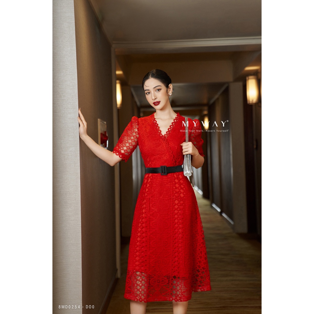 Đầm Ren Nữ Công Sở MY WAY Tay Bồng Tặng Đai Sang Trọng 8MD0254