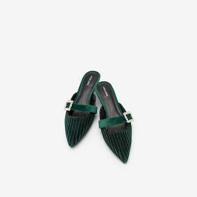 Vascara Guốc Mule Nhung Gân Đính Đá - GNN 0127 - Màu Xanh Cổ Vịt size 38