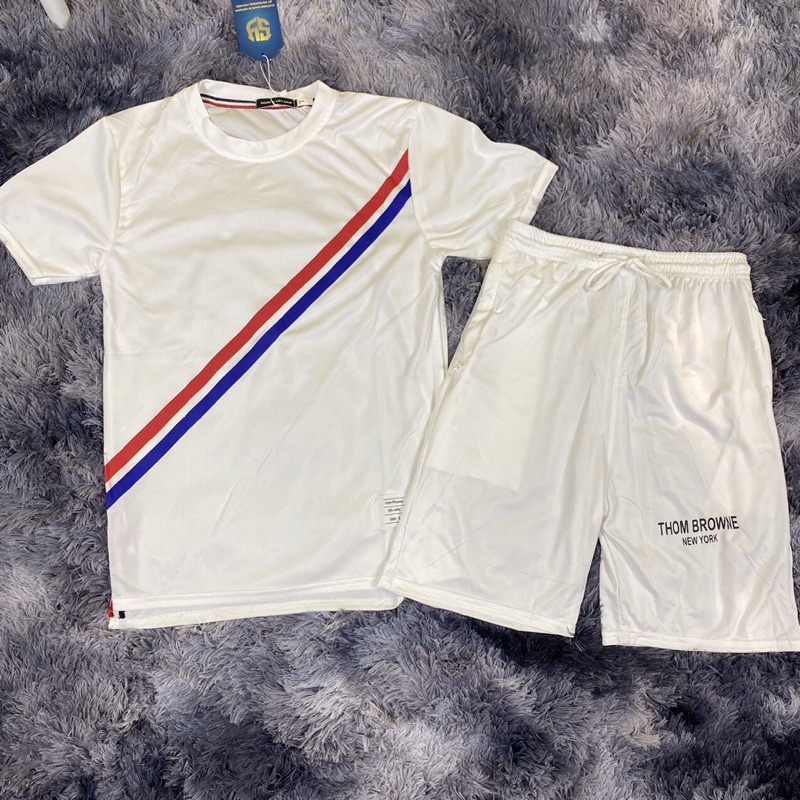 Bộ quần áo nam THOM BROWNE sọc chép cổ tròn mặc hè chất thun co giãn 4 chiều - BH32