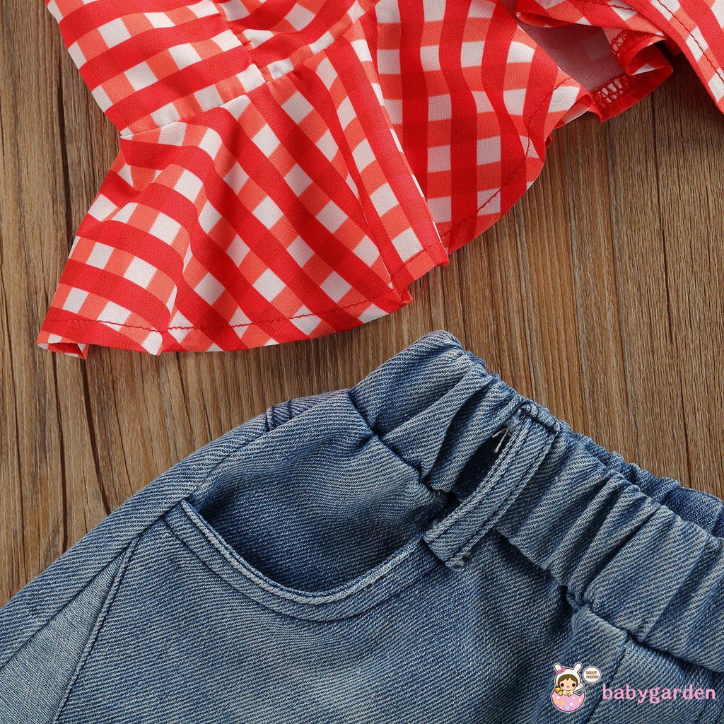 Bộ Đồ 2 Món Thời Trang Mùa Hè Áo Không Tay Viền Bèo + Quần Short Denim Rách Cho Bé Gái