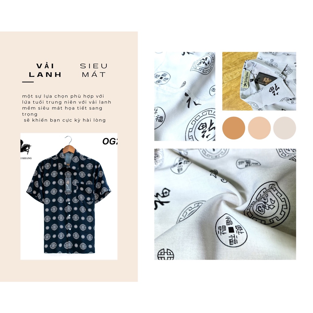 Áo sơ mi ngắn tay nam trung niên vải lanh siêu mát loại áo sơ mi nam họa tiết cho người lớn tuổi sang trọng ASLOG2 | BigBuy360 - bigbuy360.vn