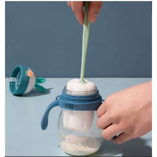 Dụng cụ vệ sinh cốc ly, chai lọ, bàn chải bọt biển cọ rửa vệ sinh bình sữa cho bé có TAY CẦM DÀI siêu tiện ích