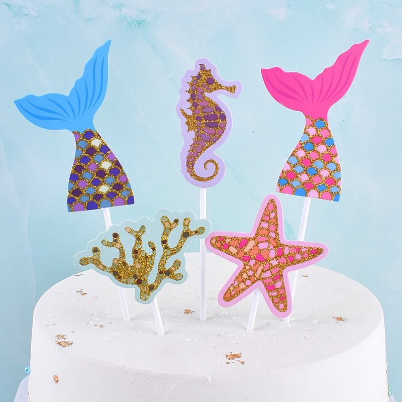 Set 6 Que Cắm Trang Trí Bánh Kem Hình Vỏ Sò / Nàng Tiên Cá
