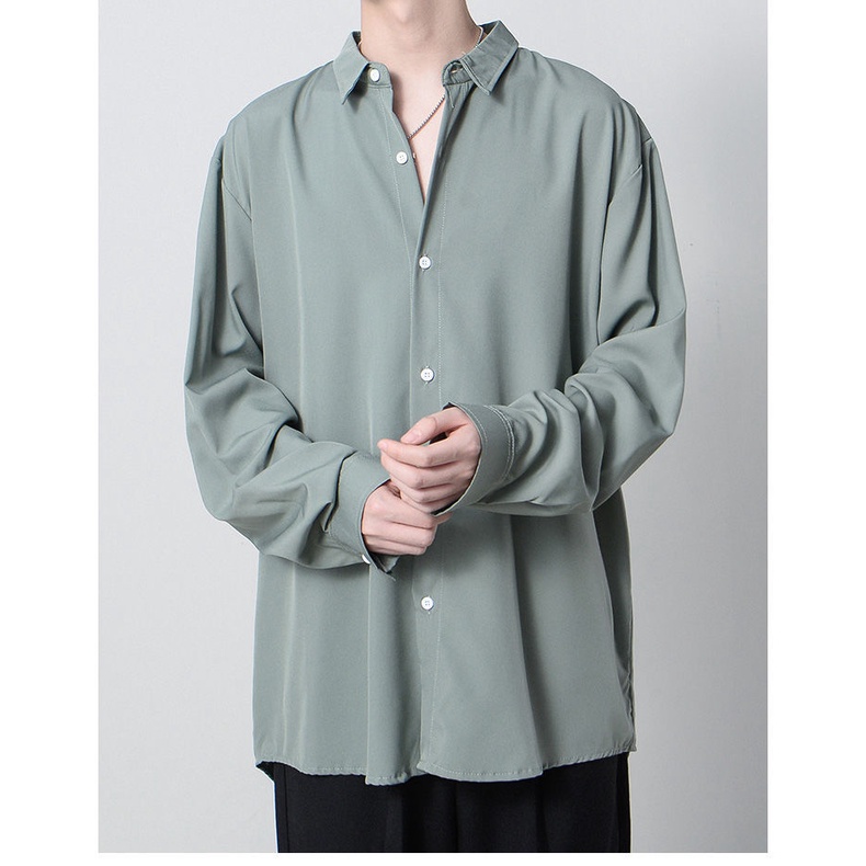 Áo Sơ Mi Nam Trơn Màu Drape Lỏng Băng Lụa