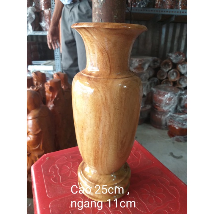 Lọ cắm hoa gỗ gõ nguyên khối cao 25cm