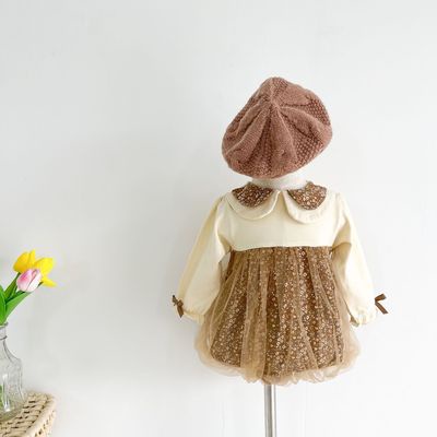 Áo Liền Quần Tam Giác Có Cổ In Hoa Phong Cách Mùa Xuân Mới Cho Bé Gái