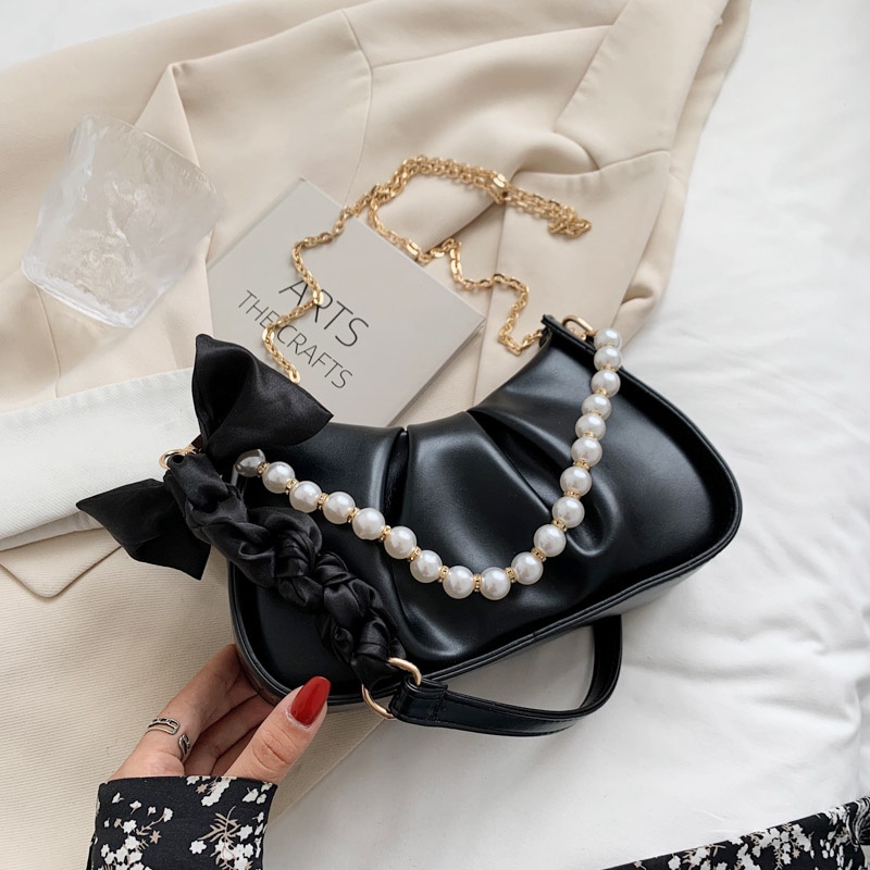 Túi Xách Nữ Linh Store Túi Đeo Chéo Phụ Kiện Hạt Trai Thắt Nơ Quai Xoắn Siêu Hot