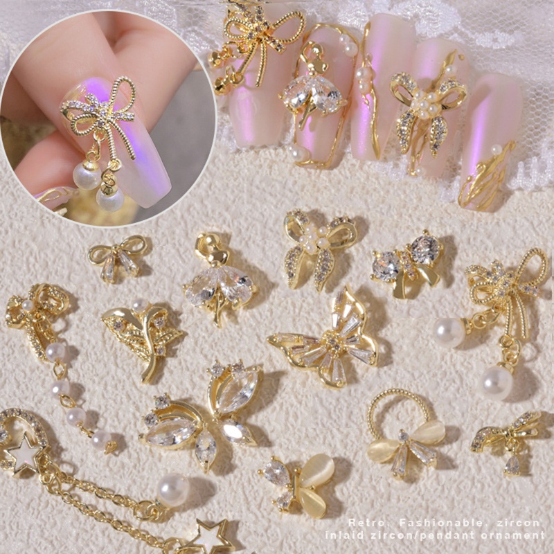 Phụ Kiện Trang Trí Móng Tay Hình Nơ Bằng Kim Loại Đính Đá Zircon Xinh Xắn