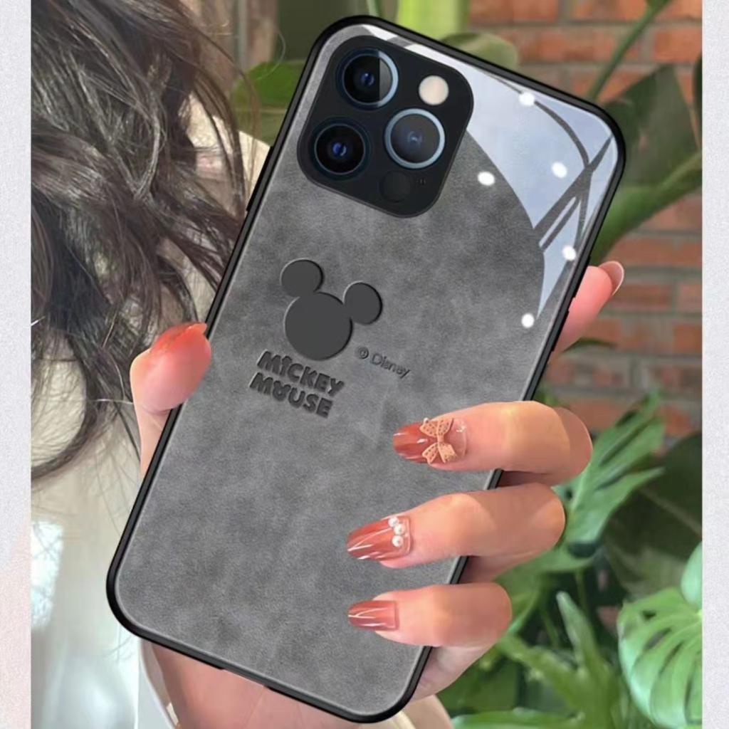 Ốp Điện Thoại Kính Cường Lực + TPU Hình Mickey Minnie Cho iPhone 14 Pro Max Mini 13 12 11 XS XR X 8 Plus 7 6S 6