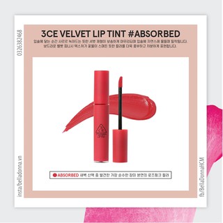 [Chuẩn Auth, Có Tem] Son kem lì 3CE Velvet Lip Tint #Absorbed - Tone Đỏ Hồng