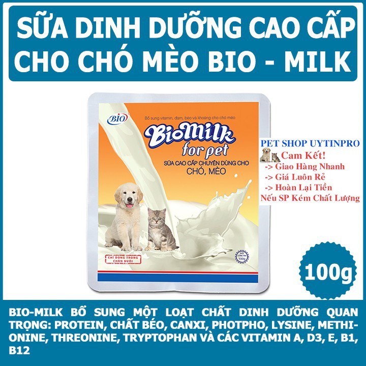 45 GÓI SỮA DINH DƯỠNG CHO CHÓ MÈO Bio milk Gói 100g (HSD: T4/2022)