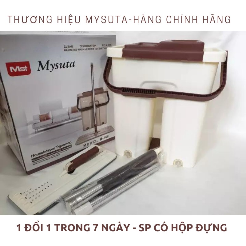 (Tặng 2 miếng lau) Cây lau nhà tự vắt thông minh xoay 360 độ thùng 2 ngăn size lớn Mysuta hàng chính hãng BH 12 tháng