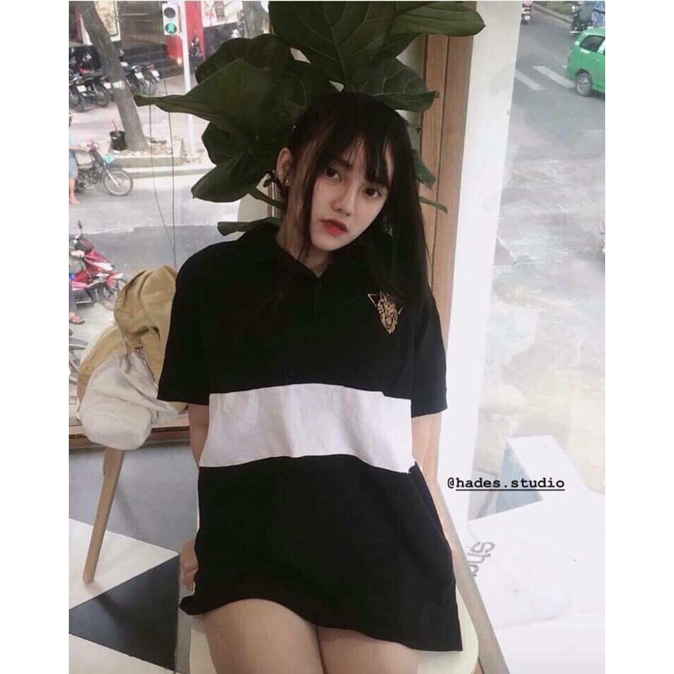 Áo thun có cổ phối sọc in logo cực cá tính TTS0278