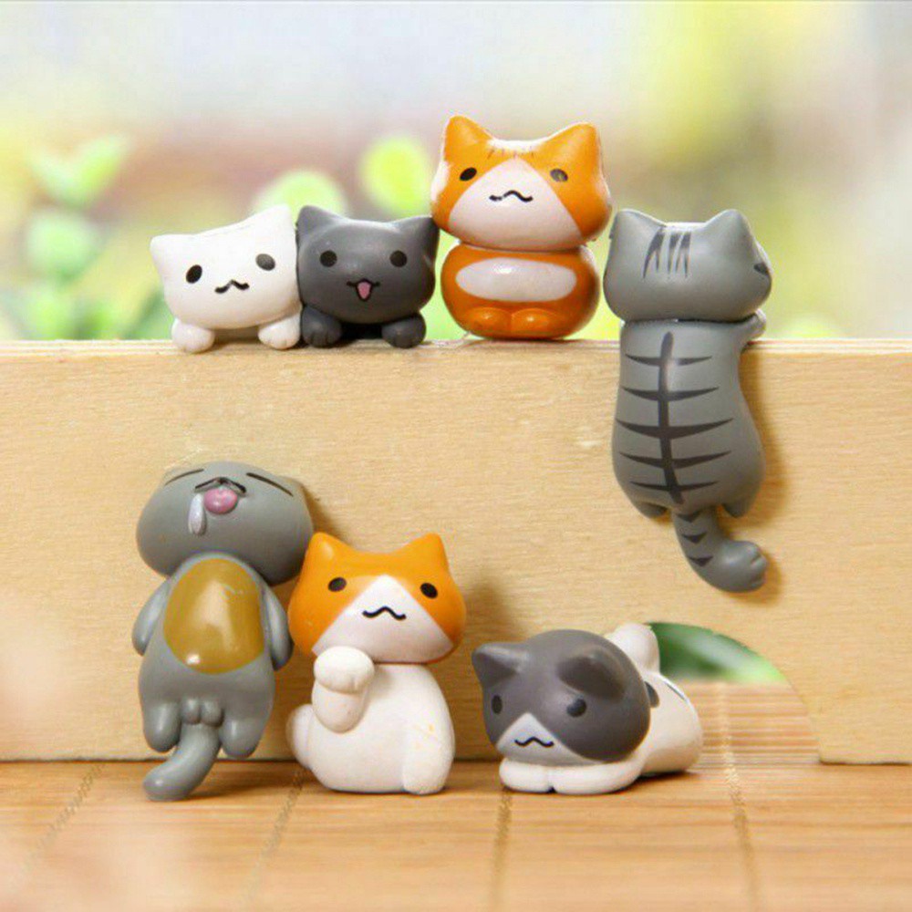 ALISON 6Pcs/set Micro Landscape Plastic Home Decor Miniature Figurines Beauty DIY Keys Cartoon Crafts Fairy Garden Lucky Cat