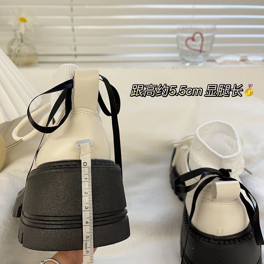 Mary Jane Giày Da Cao Gót 5.5cm Mũi Tròn Phong Cách Retro Anh Quốc