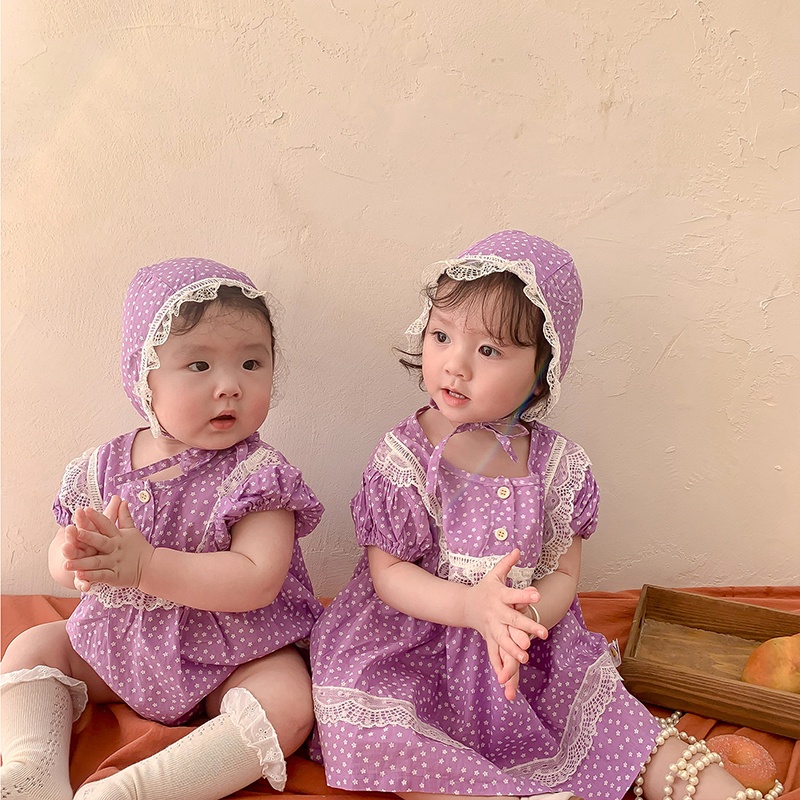 Áo Liền Quần Ngắn Tay In Hoa Màu Tím Cho Bé Mới Sinh