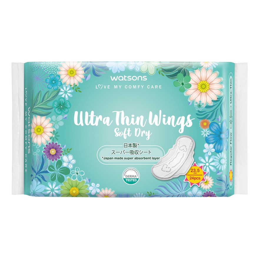 Băng Vệ Sinh Watsons Ultra Thin Wings Soft Dry 23.5cm Loại Siêu Mỏng Cánh Ngày 24 Miếng