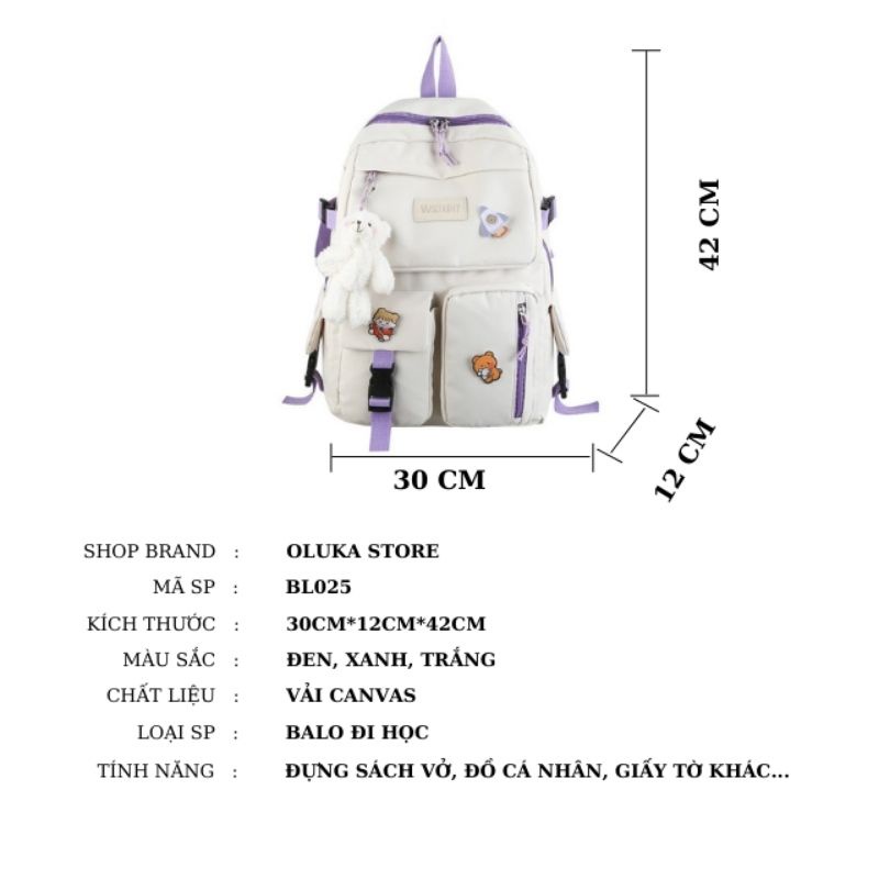 Balo nữ ulzzang đi học đẹp cá tính dễ thương phong chách Hàn Quốc vải Canvas OLUKA STORE BL025