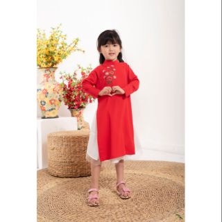 Sét áo dài bé gái cao cấp hoa thêu đẹp xinh sắn 🍒FREESHIP🍒áo dài đẹp