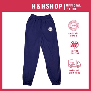 Quần len tăm nữ dài ống rộng lưng thun bo gấu màu xanh navi trơn sọc co giãn - H&HShop